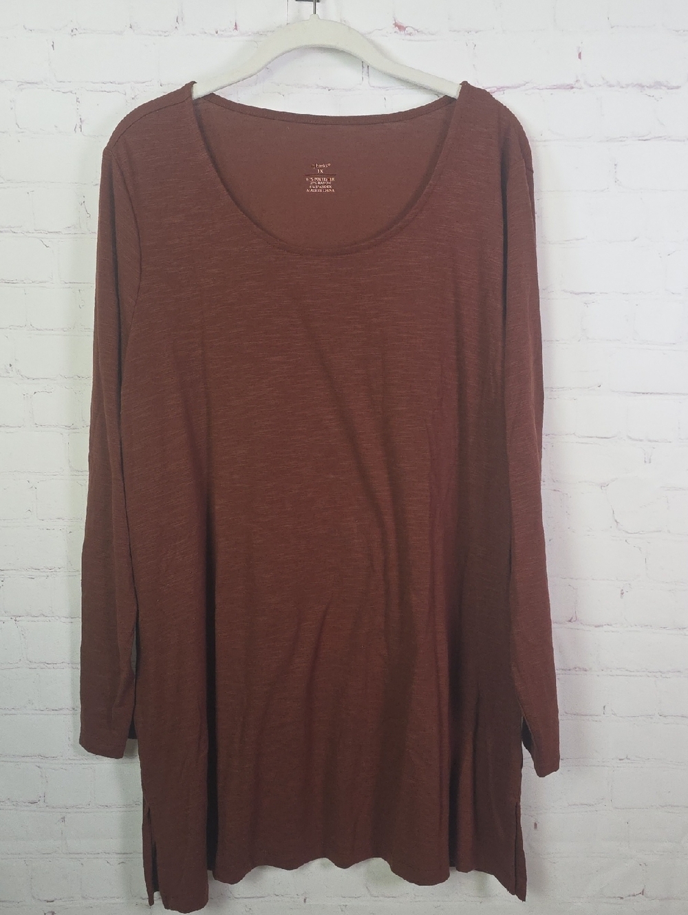 CJ Banks Long Sleeve Scoop Neck Tunic in Rust Brown